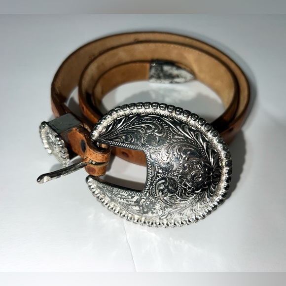 Tony Lama Other - Tony Lama Size 32 5597L 1" Mens Ostrich Print Belt Silver Toned Buckle Western